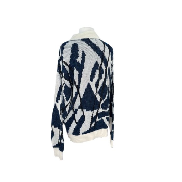 Vintage Donegal Navy Blue/Cream Graphic Mockneck Sweater | Size Large - Picture 7 of 8
